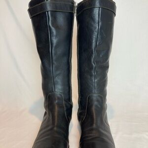 Born Black Leather Tall Wide Calf Boots